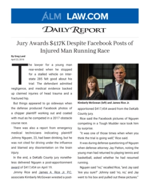Jury Awards $417K Despite Facebook Posts of
Injured Man Running Race